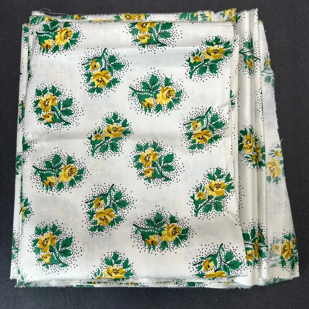Polished Cotton Fabric Yellow Floral 4 Pieces‎ See Description for Measurements